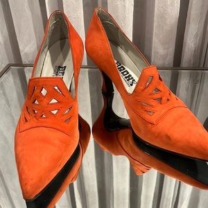 Orange Vintage Ultra Suede Pumps. Size 39. Made in Italy